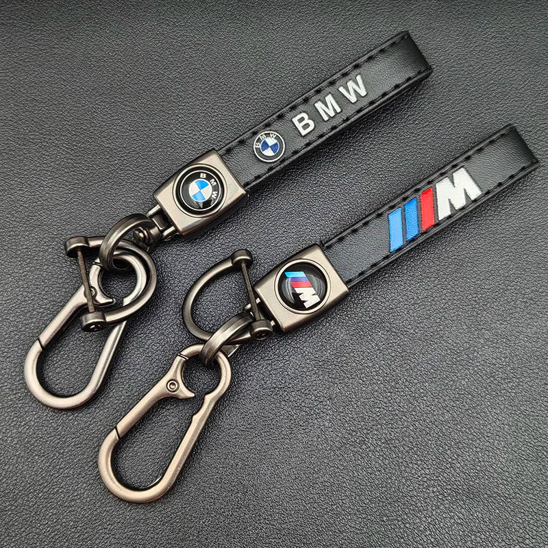 Leather Metal Logo Key Chain Car